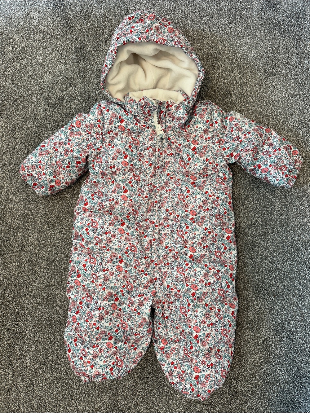 GAP Floral Print Pink Winter One-Piece Snowsuit with Mittens and Footies